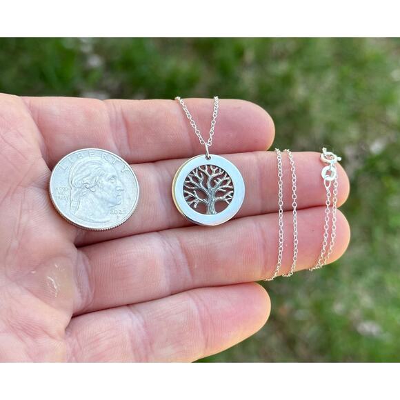 Sterling Silver Tree of Life Necklace, Silver Tree of Life Charm Necklace - Picture 2 of 3